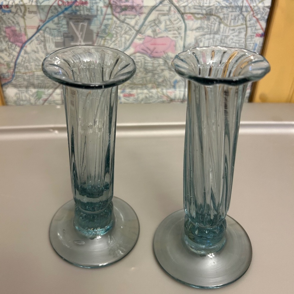 Vintage 6" Blue Glass Candlestick Holders